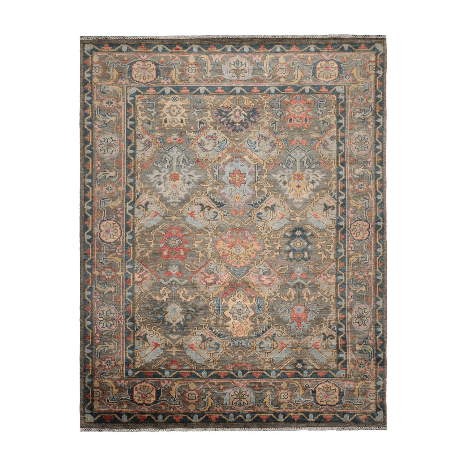 9 x 12 Gray Gray Teal Color Hand Knotted All-Over 100% Wool Traditional Oriental Rug