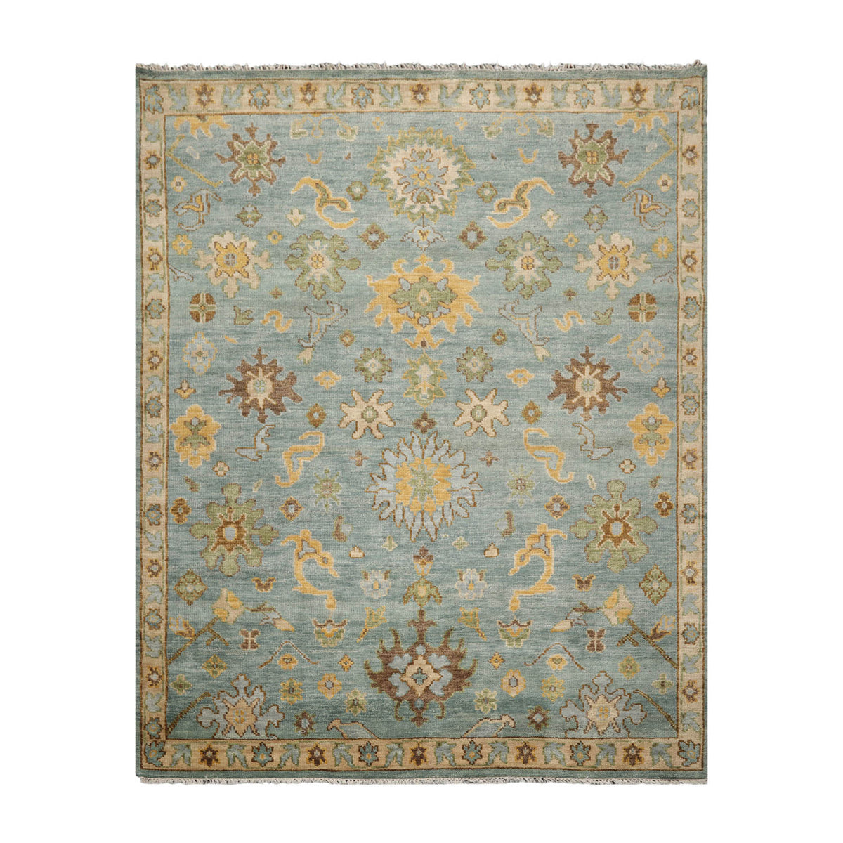 Multi Size Aqua, Brown, Gray Color Hand Knotted All-Over 100% Wool Traditional Oriental Rug