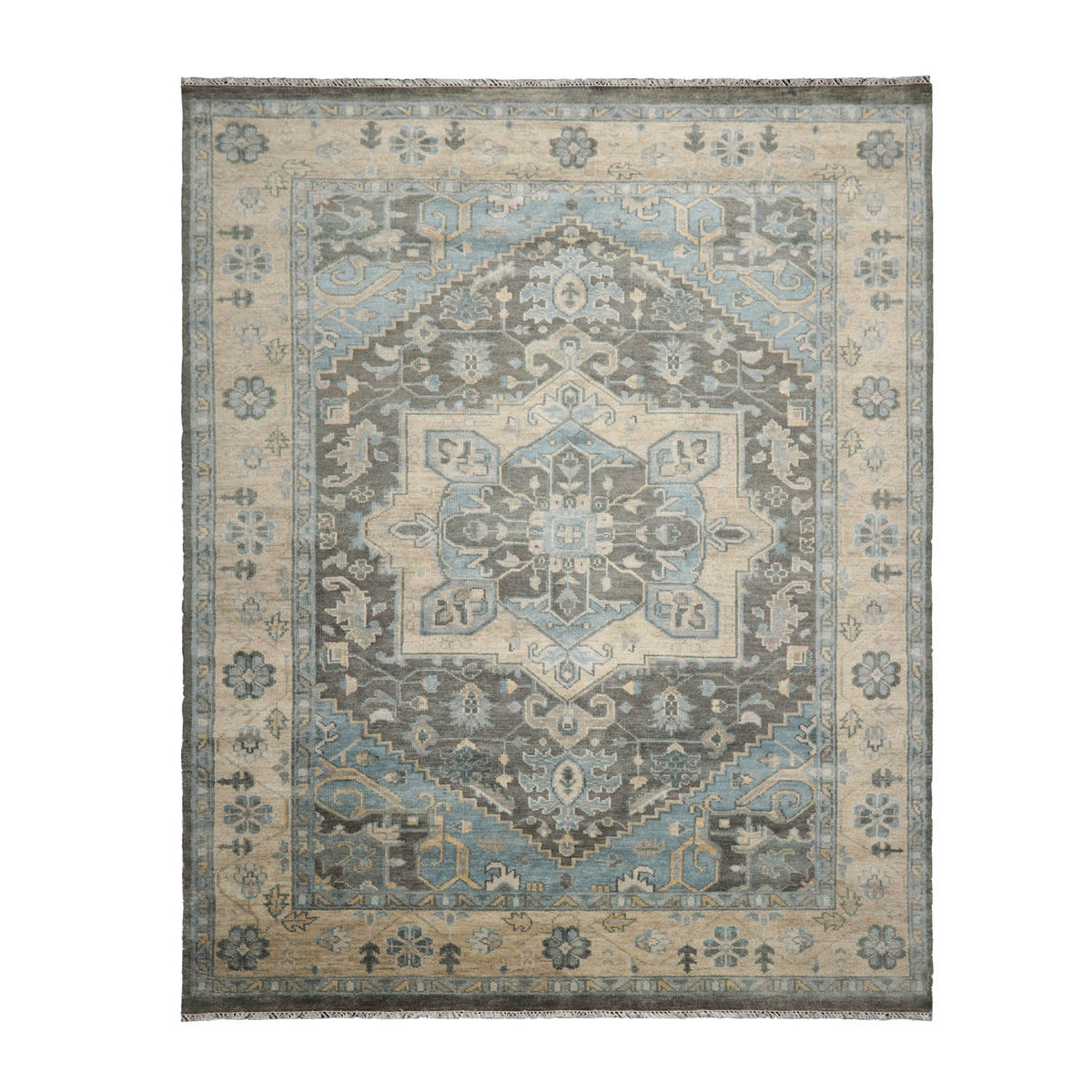 Multi Size Mossy, Gray, Beige, Blue Color Hand Knotted All-Over 100% Wool Traditional Oriental Rug
