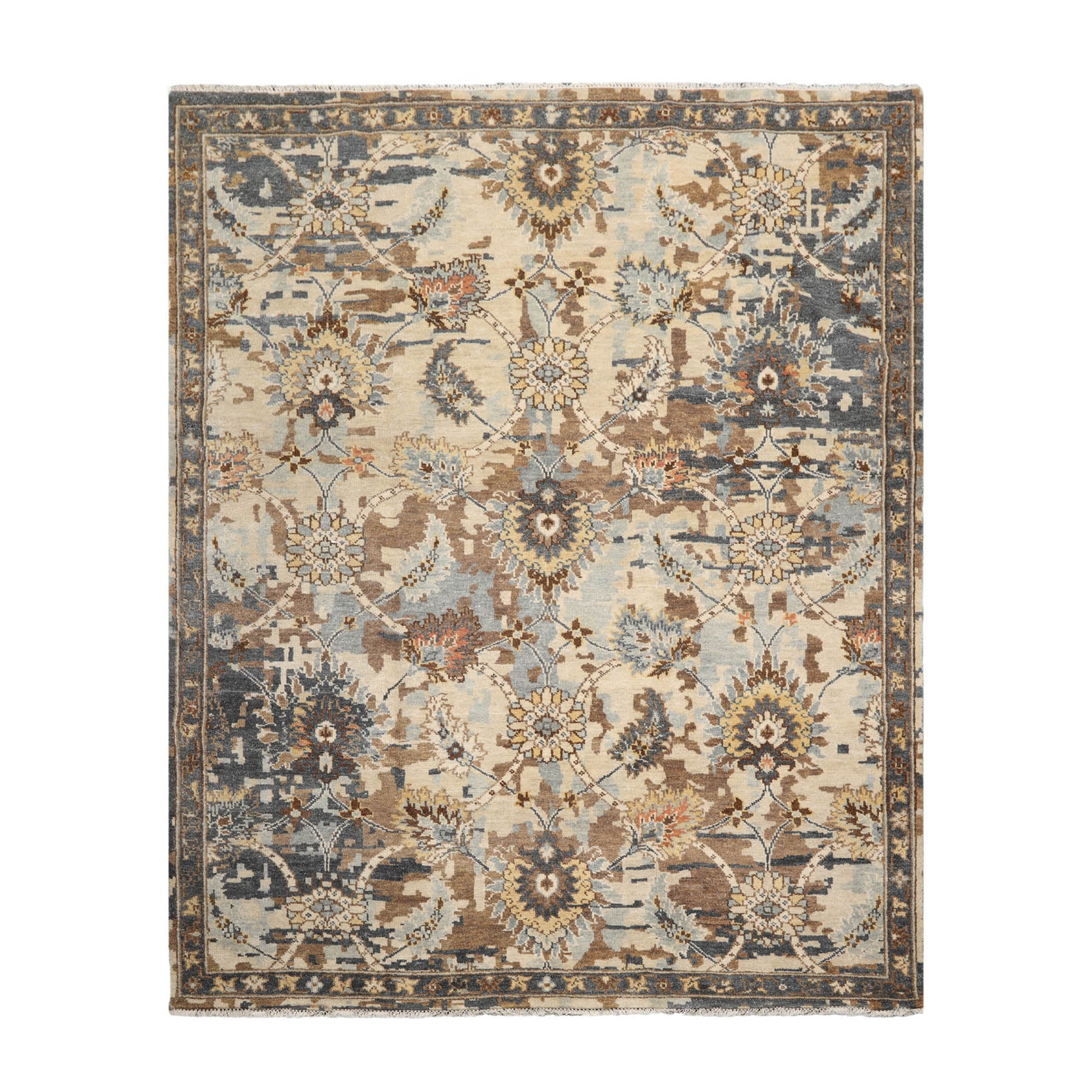 8' x10'  Beige Brown Gray Color Hand Knotted All-Over 100% Wool Arts & crafts Oriental Rug