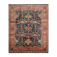 9' x12'  Blue Coral Orange Color Hand Knotted Turkish Oushak  100% Wool Traditional Oriental Area Rug