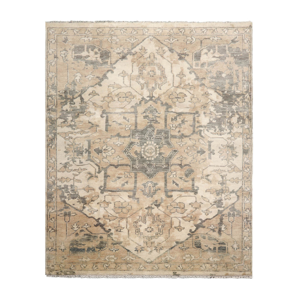 9 x 12  Beige Tan Gray Color Hand Knotted All-Over 100% Wool Arts & crafts Oriental Rug