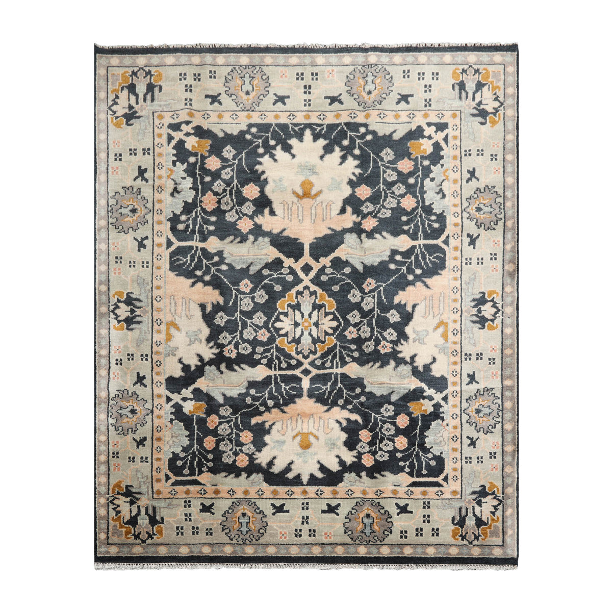 8' x10'  Blue Beige Pale Peach Color Hand Knotted All-Over 100% Wool Traditional Oriental Rug