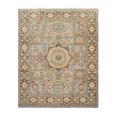 8' x10'  Taupe Teal Gold Color Hand Knotted All-Over 100% Wool Traditional Oriental Rug