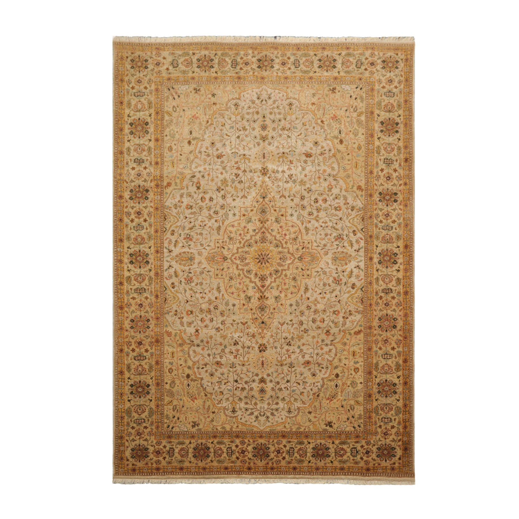 6x9 Dirty Beige, Gold, Rust Color Hand Knotted All-Over 100% Wool Traditional Oriental Rug