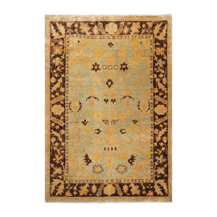 Delp 6x9 Aqua, Chocolate Hand Knotted Oushak 100% Wool Oushak Traditional Oriental Area Rug Pale