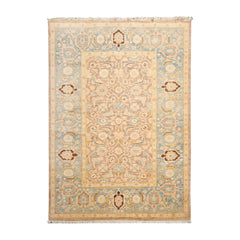 6x9 Taupe, Aqua, Brown Color Hand Knotted All-Over 100% Wool Traditional Oriental Rug