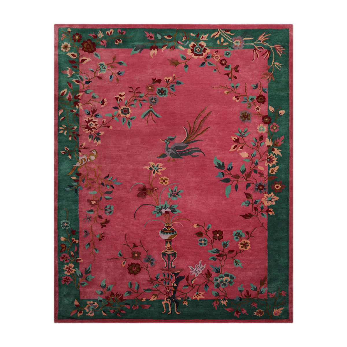 9' x12'  Pink Emerald Turquoise Color Hand Tufted Floral New Zealand Wool Art Deco Oriental Rug