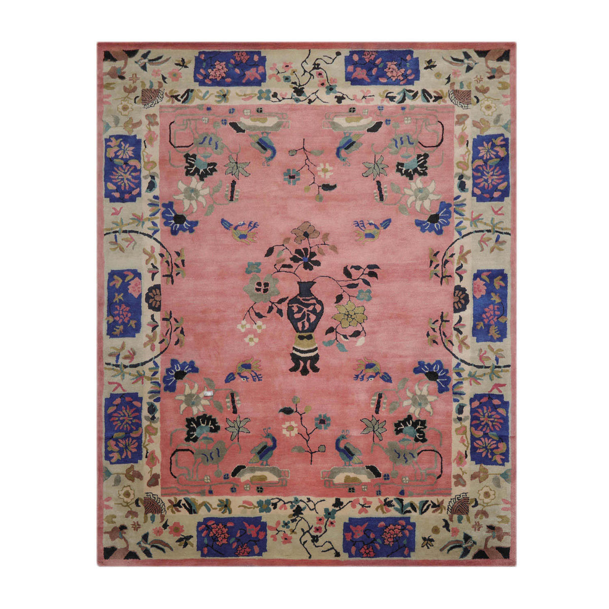 9' x12'  Pink Ivory Mint Color Hand Tufted Pictorial New Zealand Wool Art Deco Oriental Rug