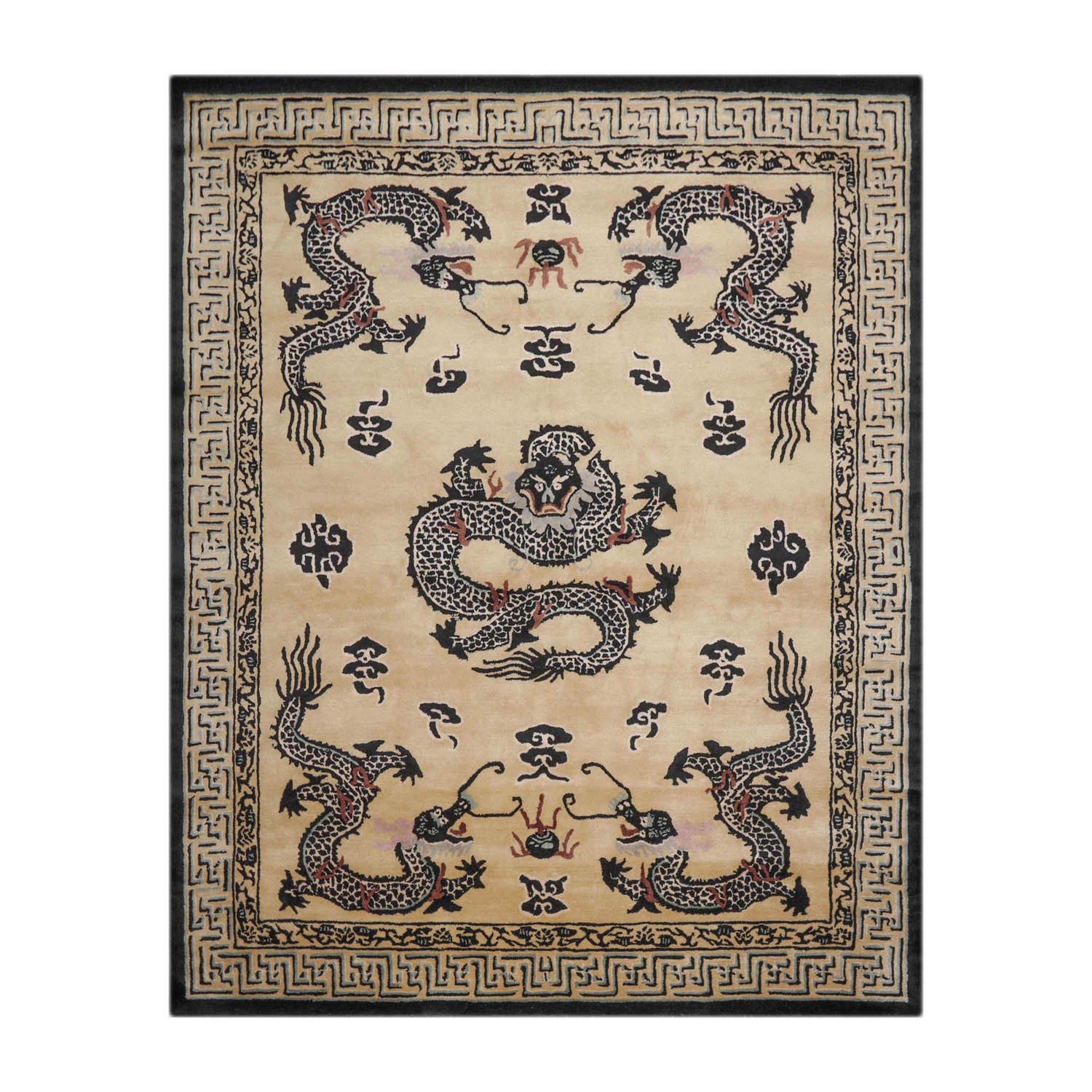 9' x12'  Beige Black Celadon Color Hand Tufted Pictorial New Zealand Wool Traditional Oriental Rug