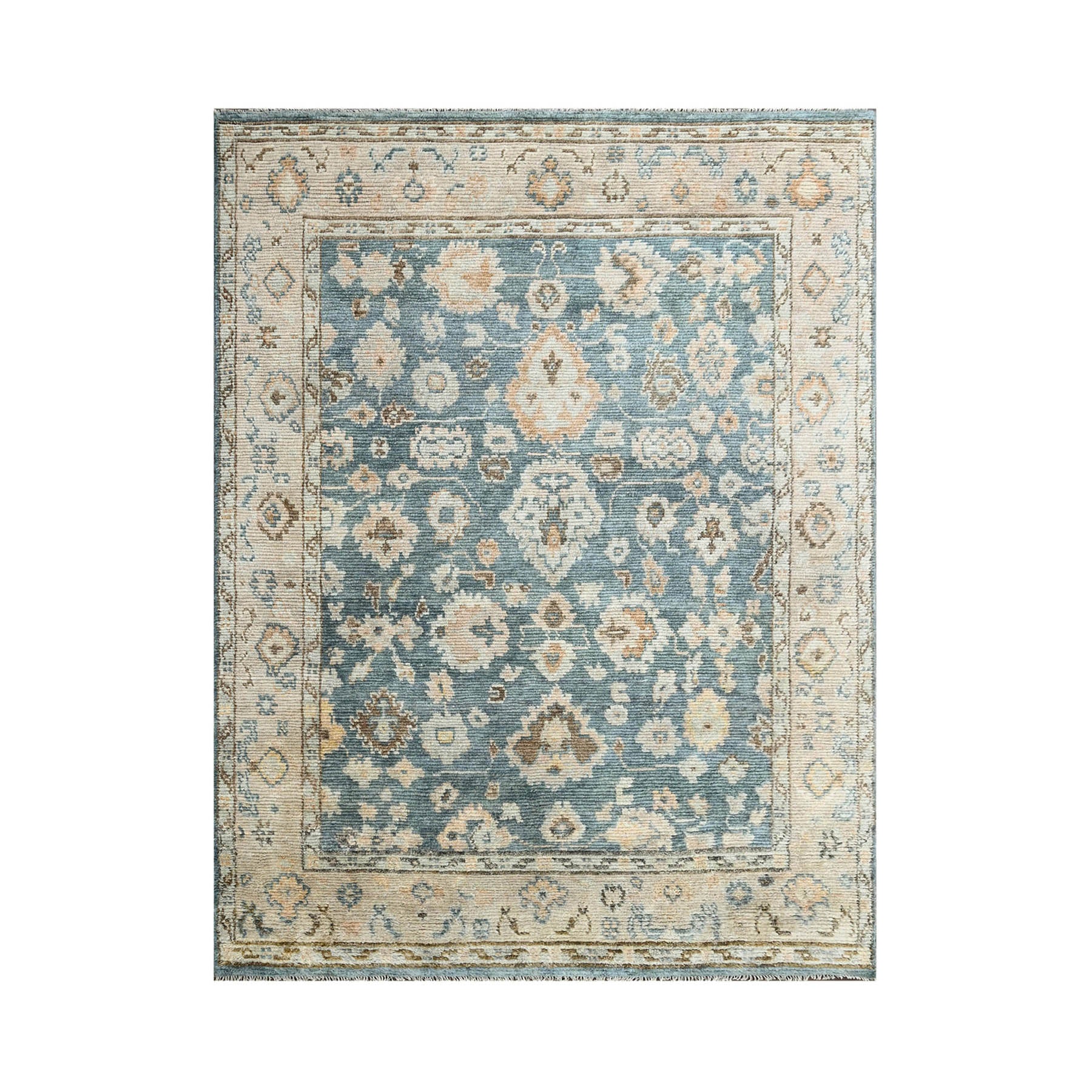 Hasten 9x12 Blue, Taupe Hand Knotted Afghan Oushak 100% Wool Traditional Oriental Area Rug
