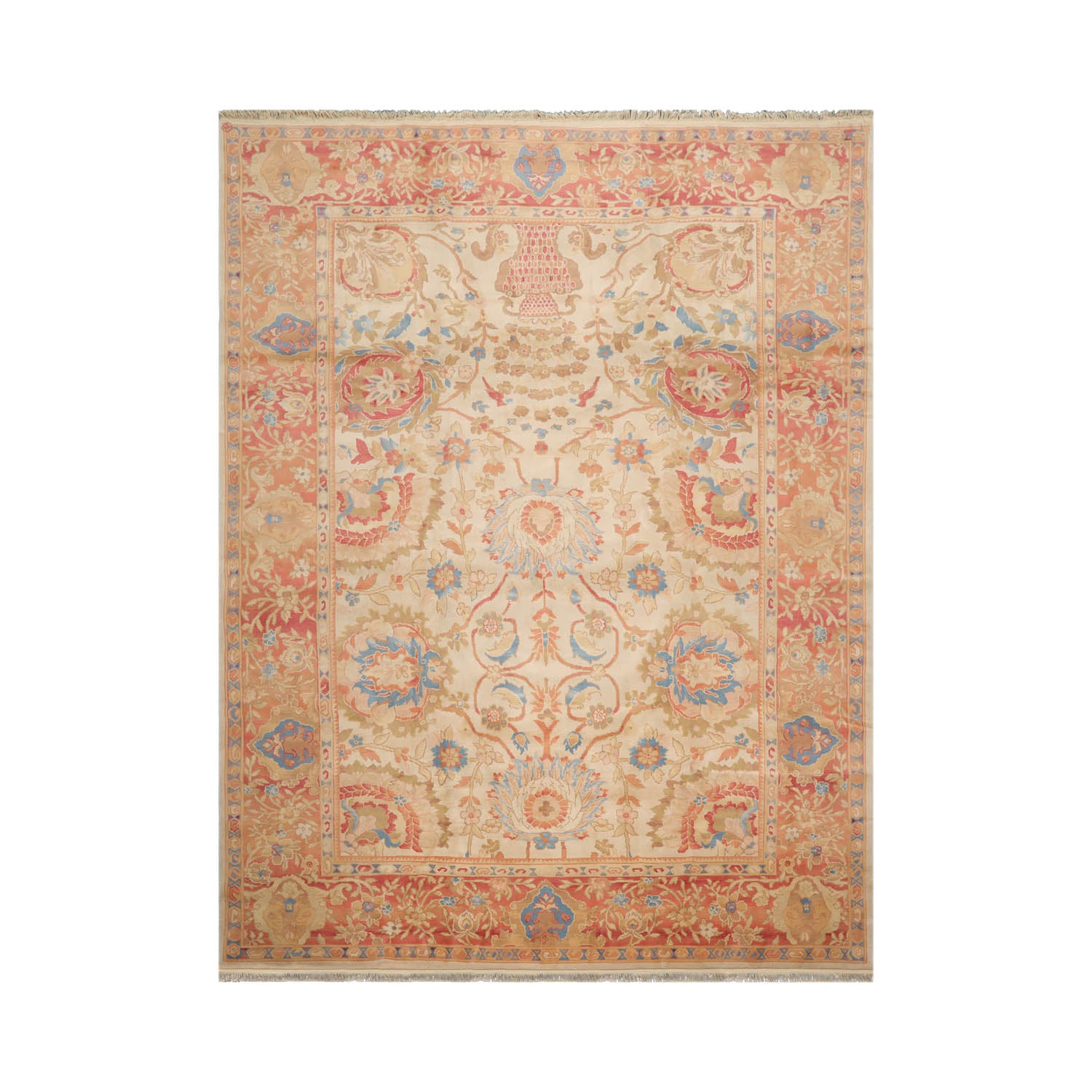 9x12 Hand Knotted Turkish Oushak  100% Wool Arts & Crafts Oriental Area Rug Ivory, Rose Color