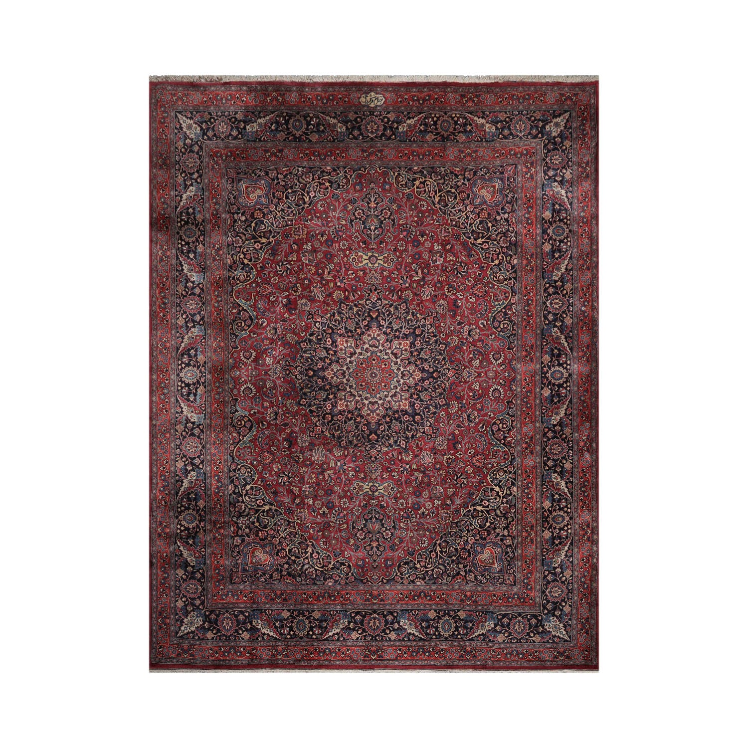Talmage Palace Hand Knotted 100% Wool Tabriz Traditional Oriental Area Rug Burgundy, Midnight Blue Color