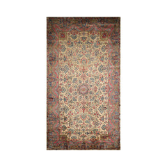 Soudan Palace Hand Knotted 100% Wool Kerman Traditional Oriental Area Rug Ivory, Rose Color