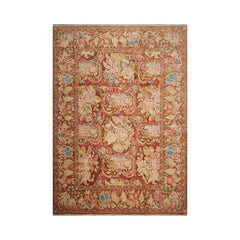 Lubien 9x12 Brown, Beige Hand Knotted Oushak Wool and Silk Turkish Oushak Arts & Crafts Oriental Area Rug