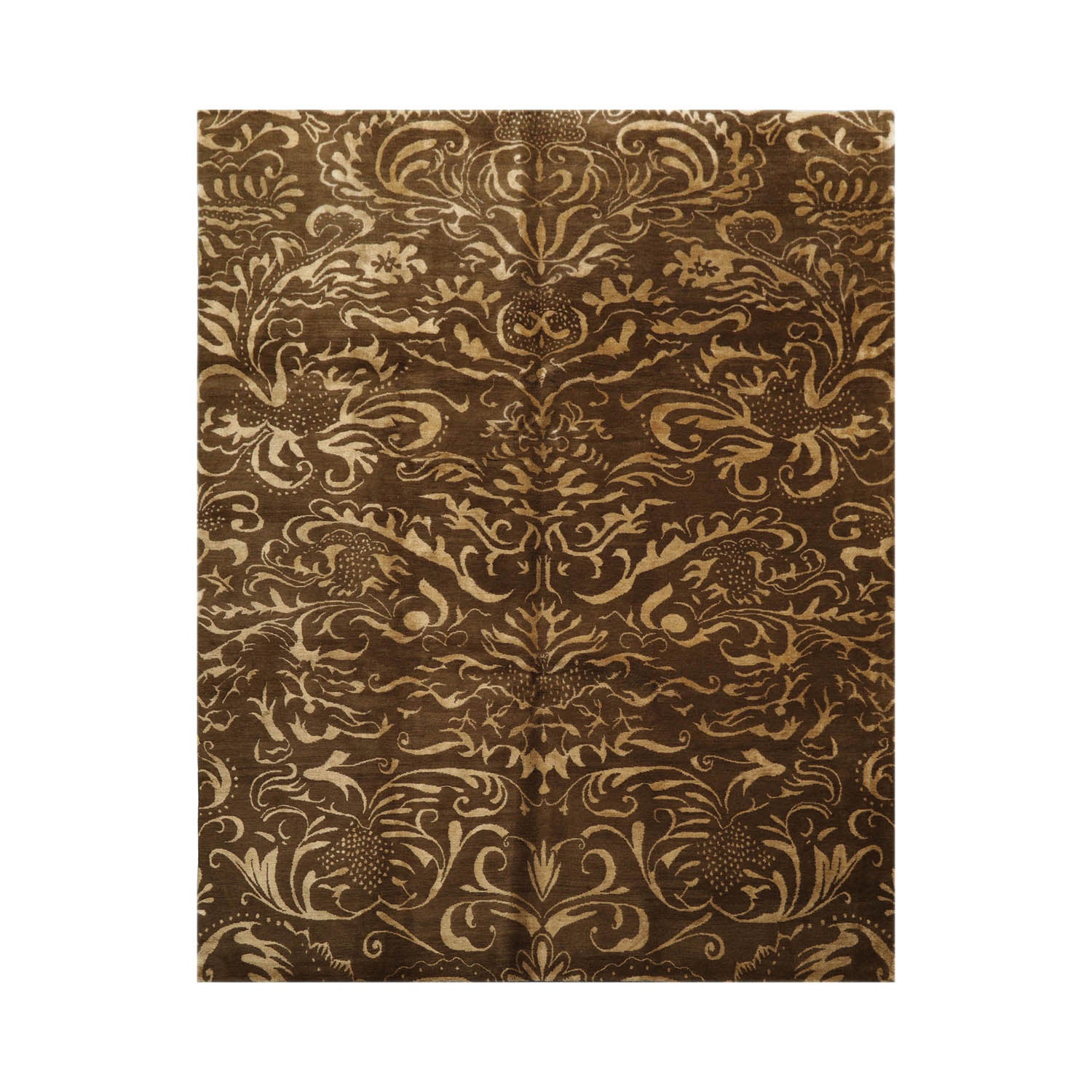 Edmonson 8x10 Olive, Gold Hand Knotted Tibetan Wool and Silk Transitional Oriental Area Rug