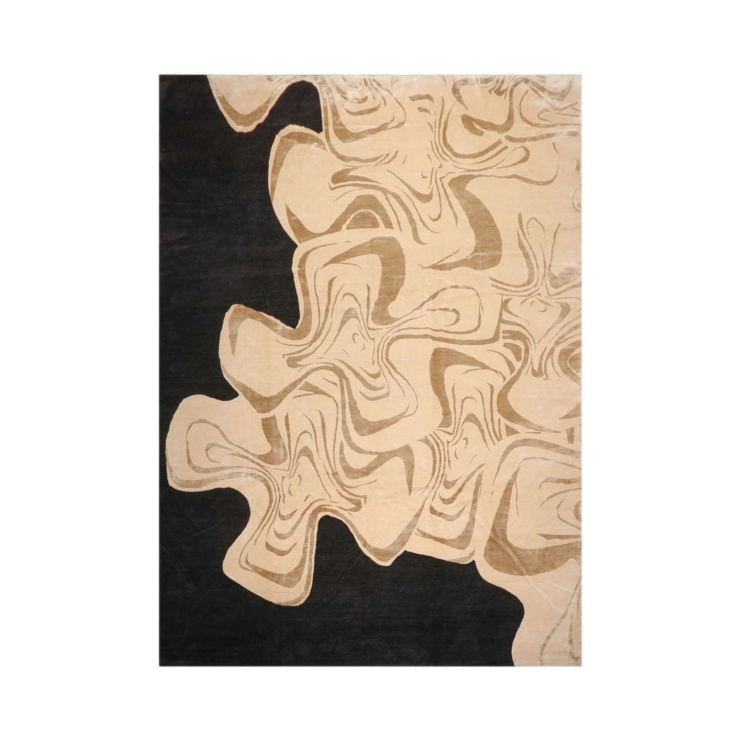 Gair 10x14 Beige, Black Hand Knotted Tibetan Wool and Silk Michaelian & Kohlberg Modern & Contemporary Oriental Area Rug