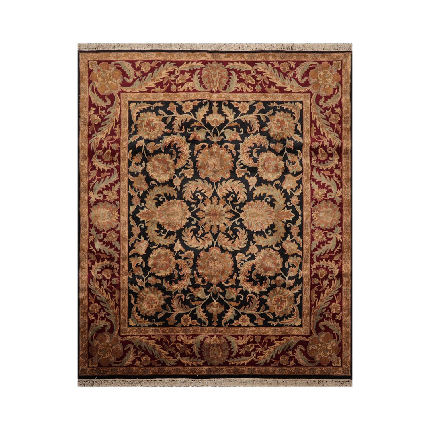 Cutshall 8x10 Black, Burgundy Hand Knotted 100% Wool Agra Traditional Oriental Area Rug