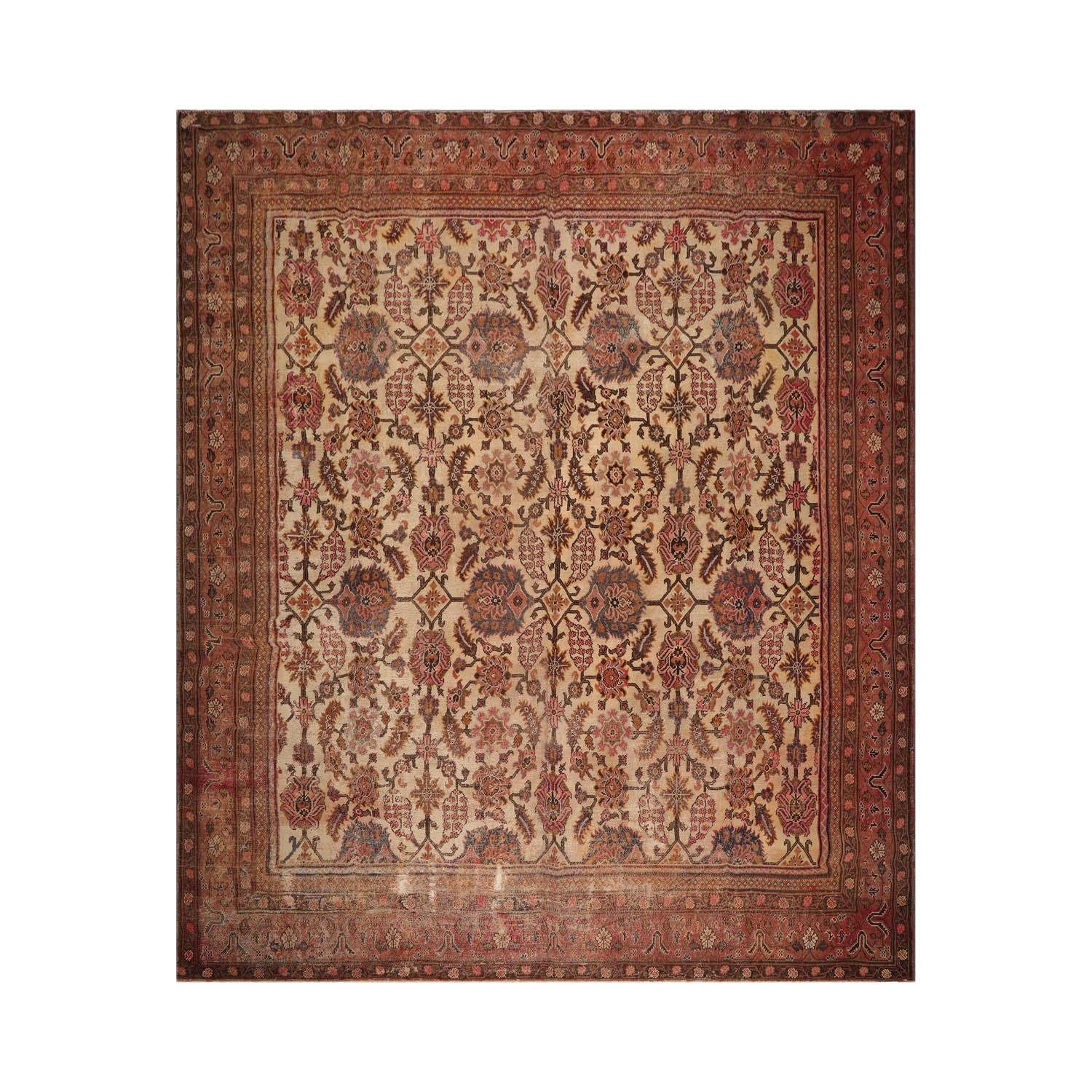 Mikiel 10x14 Beige, Rust Hand Knotted 100% Wool Mahal Traditional Oriental Area Rug