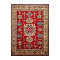 Aubin 9x12 Hand Knotted 100% Wool Kazakh Modern & Contemporary Oriental Area Rug Red, Straw Color