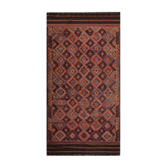 Kali-Anne 6' 3''x12' 3'' Hand Knotted Flatweave Kilim 100% Wool Kilim Southwestern Oriental Area Rug Rust, Brown Color