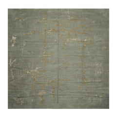 Marguez Square Hand Knotted Tibetan 100% Wool Tibetan Modern & Contemporary Oriental Area Rug Tone On Tone, Celedon Color
