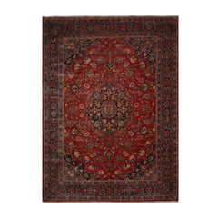 Pewitt Palace Hand Knotted 100% Wool Kashan Traditional Oriental Area Rug Burnt Orange, Midnight Blue Color