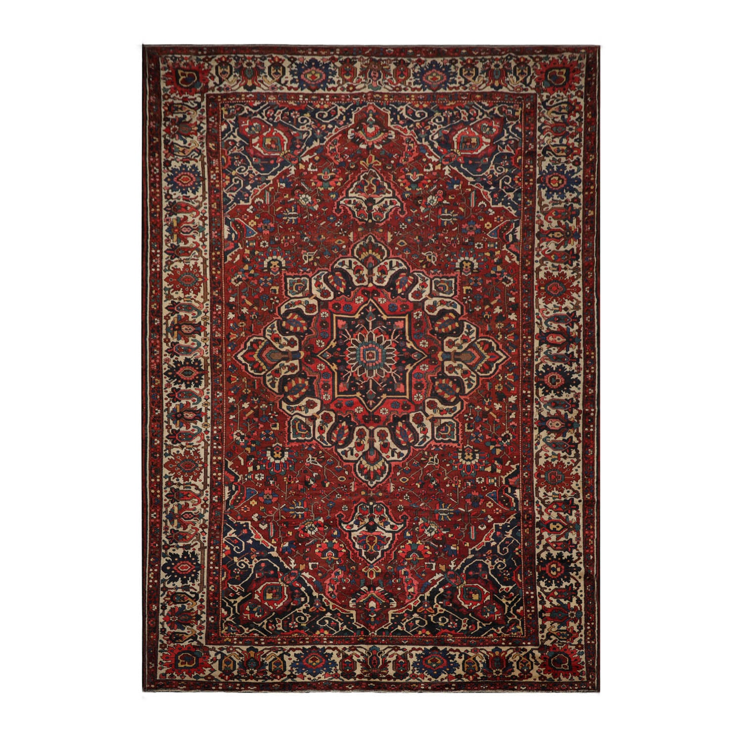 Mikiel Palace Hand Knotted 100% Wool Bhakhtiari Traditional Oriental Area Rug Rust, Ivory Color