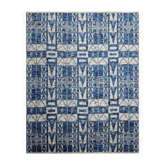 Lubor LoomBloom 8x10  Blue, Gray Hand Knotted Tibetan 100% Wool Art Deco Oriental Area Rug