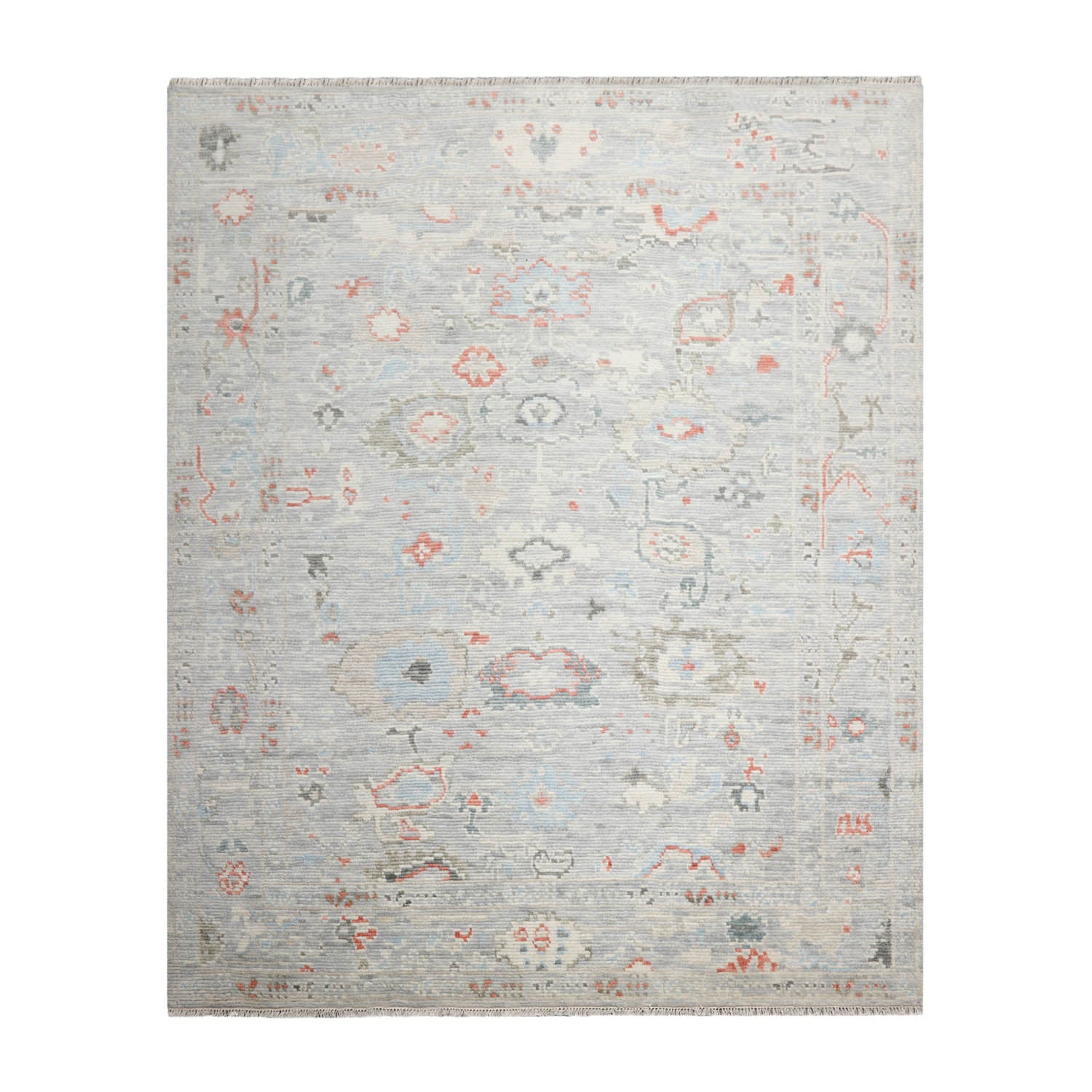 Natalise LoomBloom 8x10 Gray, Ivory Hand Knotted Oushak 100% Wool Oushak Traditional Oriental Area Rug