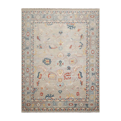 Annisa 9x12 Gray,Beige Hand Knotted All-Over Wool Oushak Arts & Crafts  Oriental Area Rug