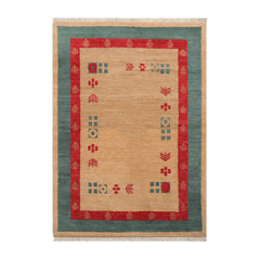 Gunnel 4x6 Beige Hand Knotted Tibetan Contemporary Gabehh Pictorial Wool Oriental Area Rug