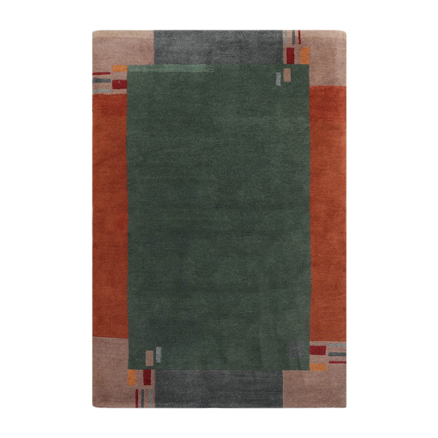 Strecker 4x6 Green Hand Knotted Tibetan Contemporary Bordered Wool Oriental Area Rug