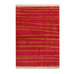Cutshall 4x6 Coral Hand Knotted Tibetan Contemporary Striped Wool & Silk Oriental Area Rug