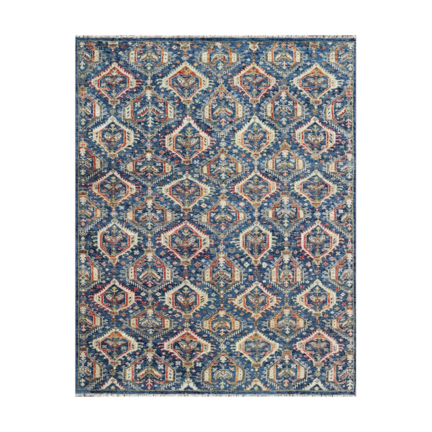 8x10 Navy Beige Burnt Orange Color Hand Knotted Transitional Oushak Wool Transitional Oriental Rug