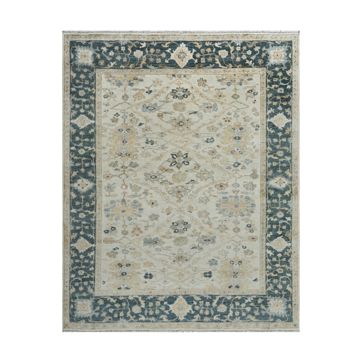 Multi Size Beige, Blue, Gray Color Hand Knotted Oushak Wool Traditional Oriental Rug