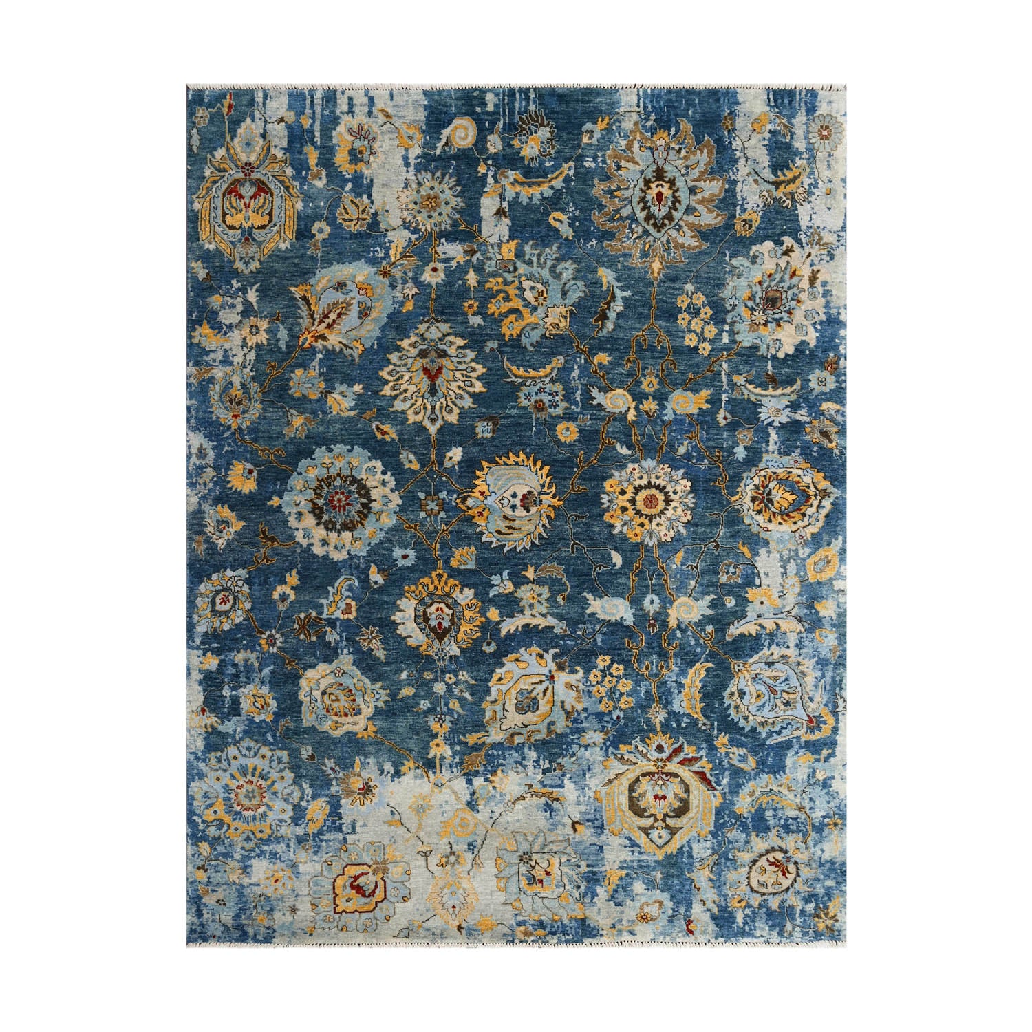 8x10 Blue Beige gold Color Hand Knotted Transitional Wool Transitional Oriental Rug