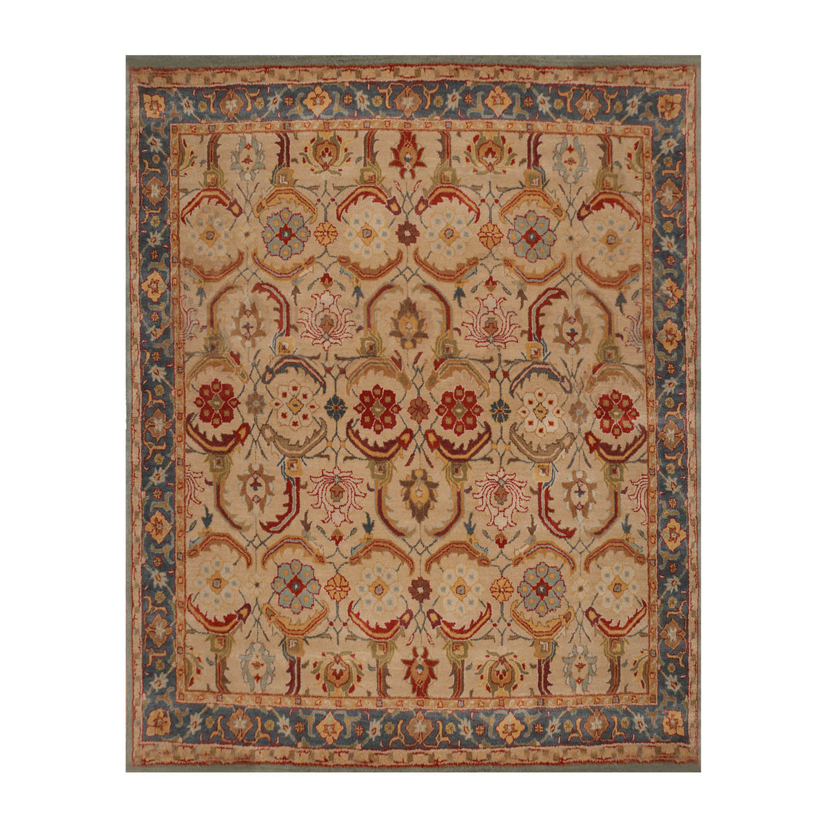 9 x 12  Beige Blue Rust Color Hand Tufted All-Over 100% Wool Traditional Oriental Rug