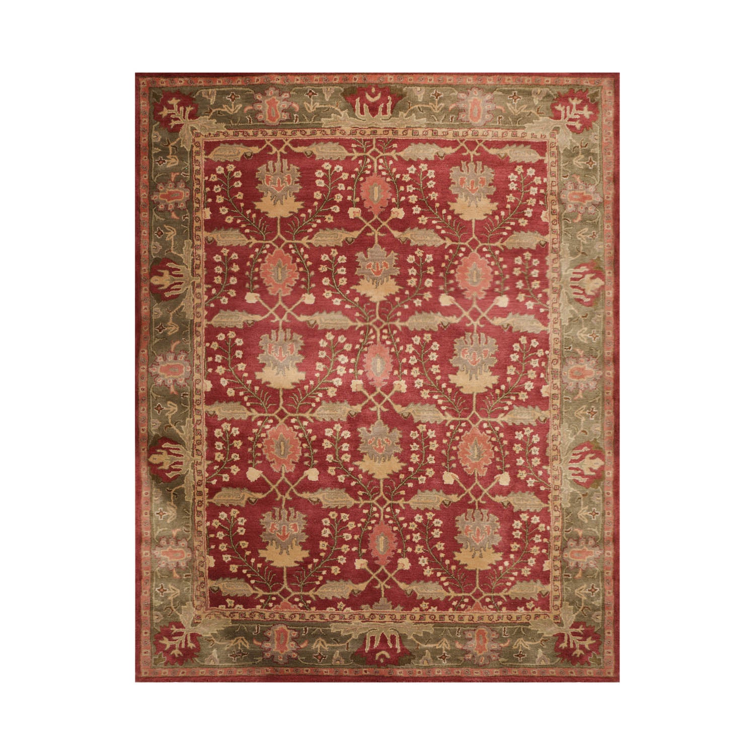 9 x 12  Rusty Red Olive Green Color Hand Tufted All-Over 100% Wool Traditional Oriental Rug