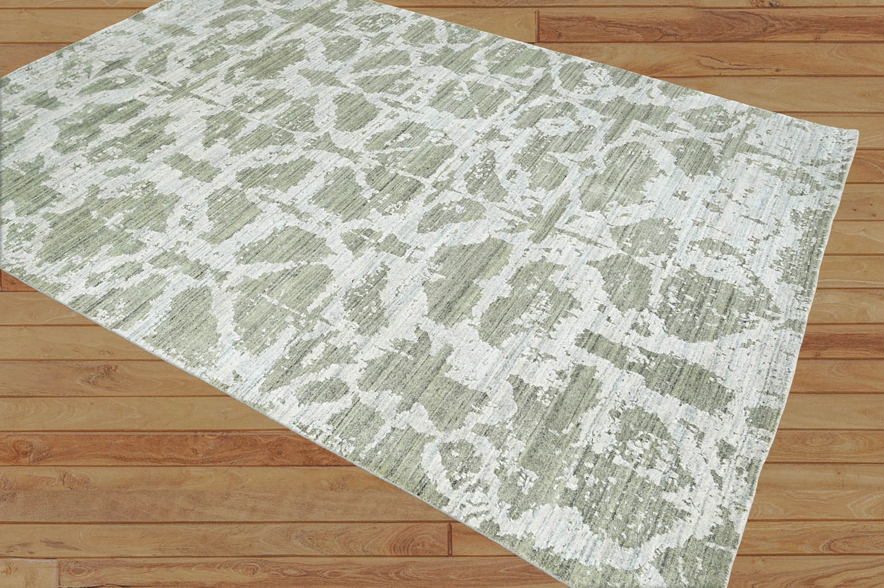 6' 7''x9' 5'' Tone On Tone Gray Color Hand Knotted  Wool/Bamboo Silk Transitional Oriental Area Rug