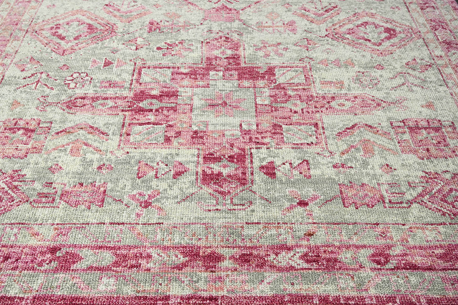 Multi Size Pink, Gray Hand Knotted Arts & Crafts 100% Wool Turkish Oushak Traditional Oriental Area Rug
