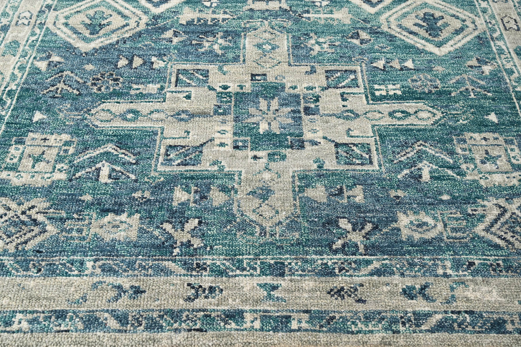 Multi Size Turquoise, Gray Hand Knotted Arts & Crafts 100% Wool Turkish Oushak Traditional Oriental Area Rug