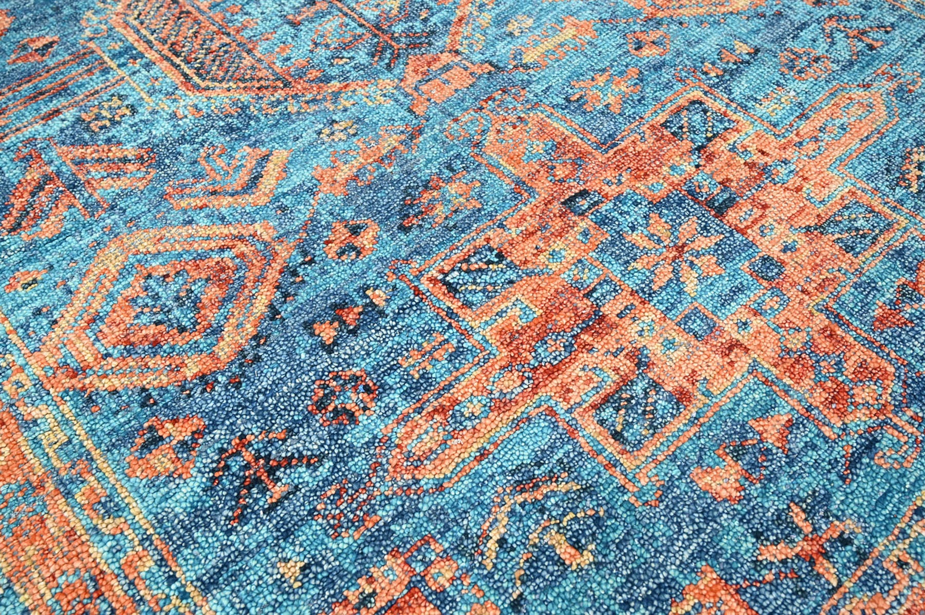 Multi Size Blue, Burnt Orange Hand Knotted Arts & Crafts 100% Wool Turkish Oushak Traditional Oriental Area Rug