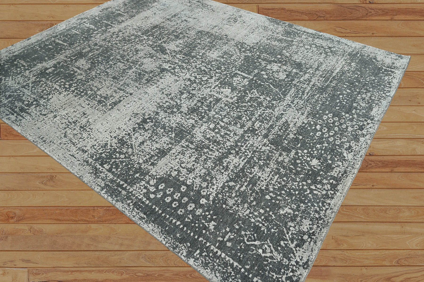 Augu 8x10 Tone on Tone Gray Hand Knotted 100% Wool Transitional Oriental Area Rug
