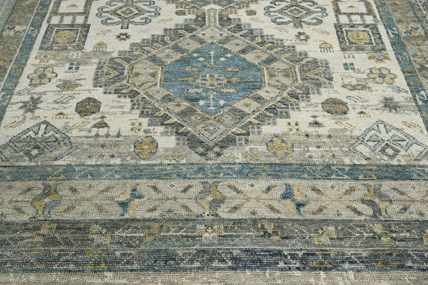 9x12 Beige Gray Moss Color Hand Knotted Oushak Wool Traditional Oriental Rug