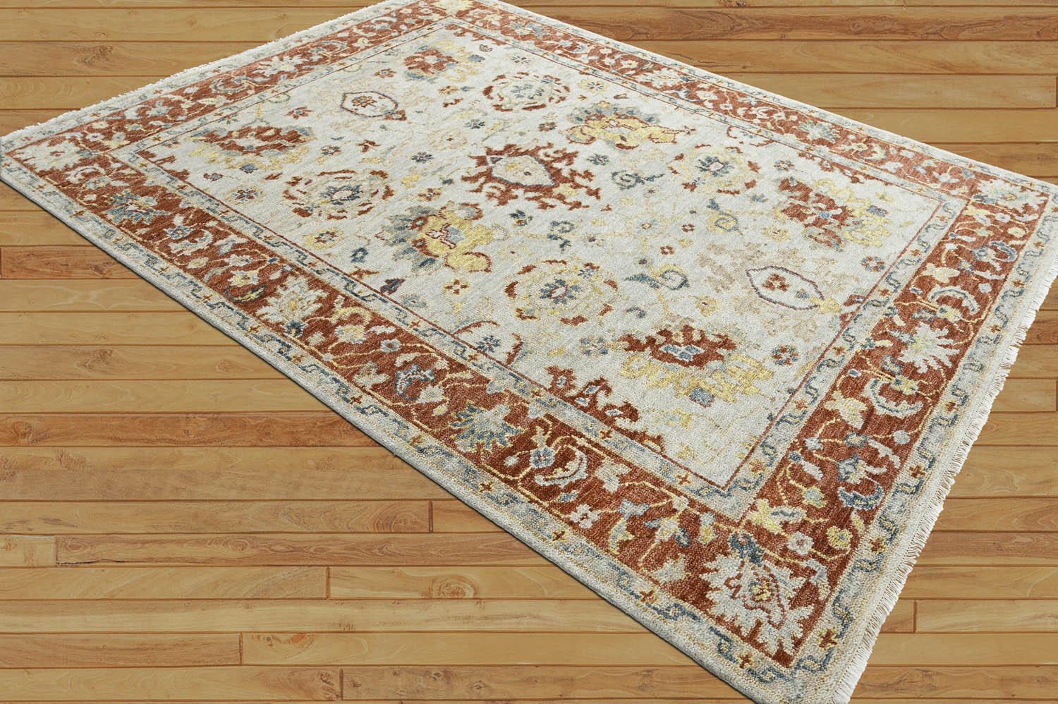 8x10 Beige Burnt Orange Gold Color Hand Knotted Oushak Wool Traditional Oriental Rug