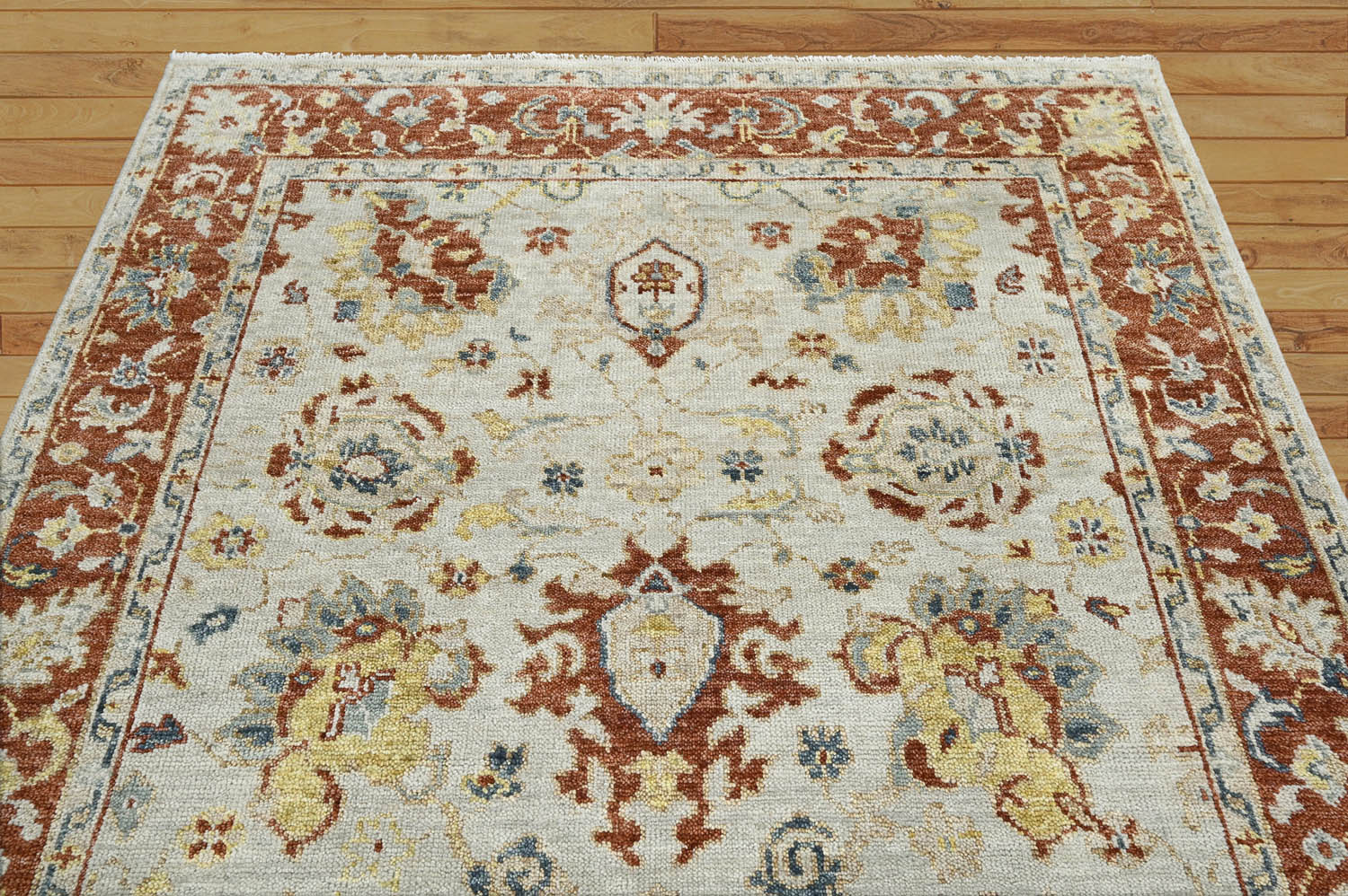 8x10 Beige Burnt Orange Gold Color Hand Knotted Oushak Wool Traditional Oriental Rug