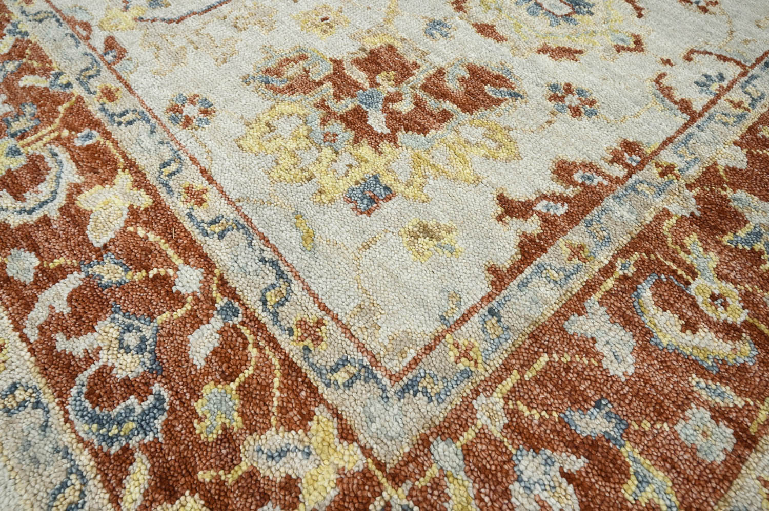 8x10 Beige Burnt Orange Gold Color Hand Knotted Oushak Wool Traditional Oriental Rug