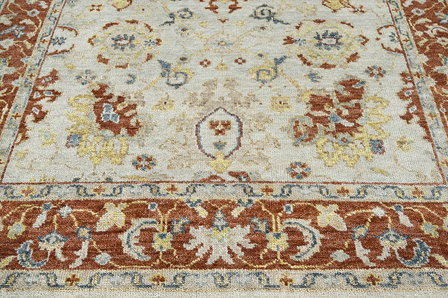 8x10 Beige Burnt Orange Gold Color Hand Knotted Oushak Wool Traditional Oriental Rug