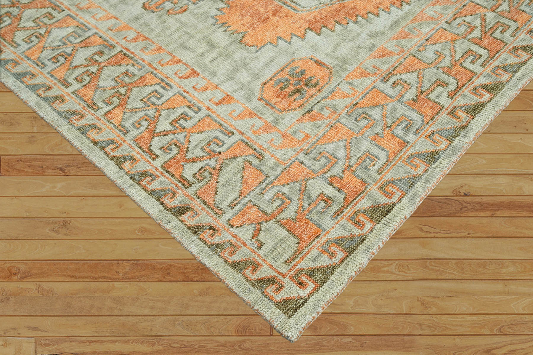 Multi Size Gray, Peach Hand Knotted Persian 100% Wool Indo Oushak Traditional Oriental Area Rug Gray,Peach Color